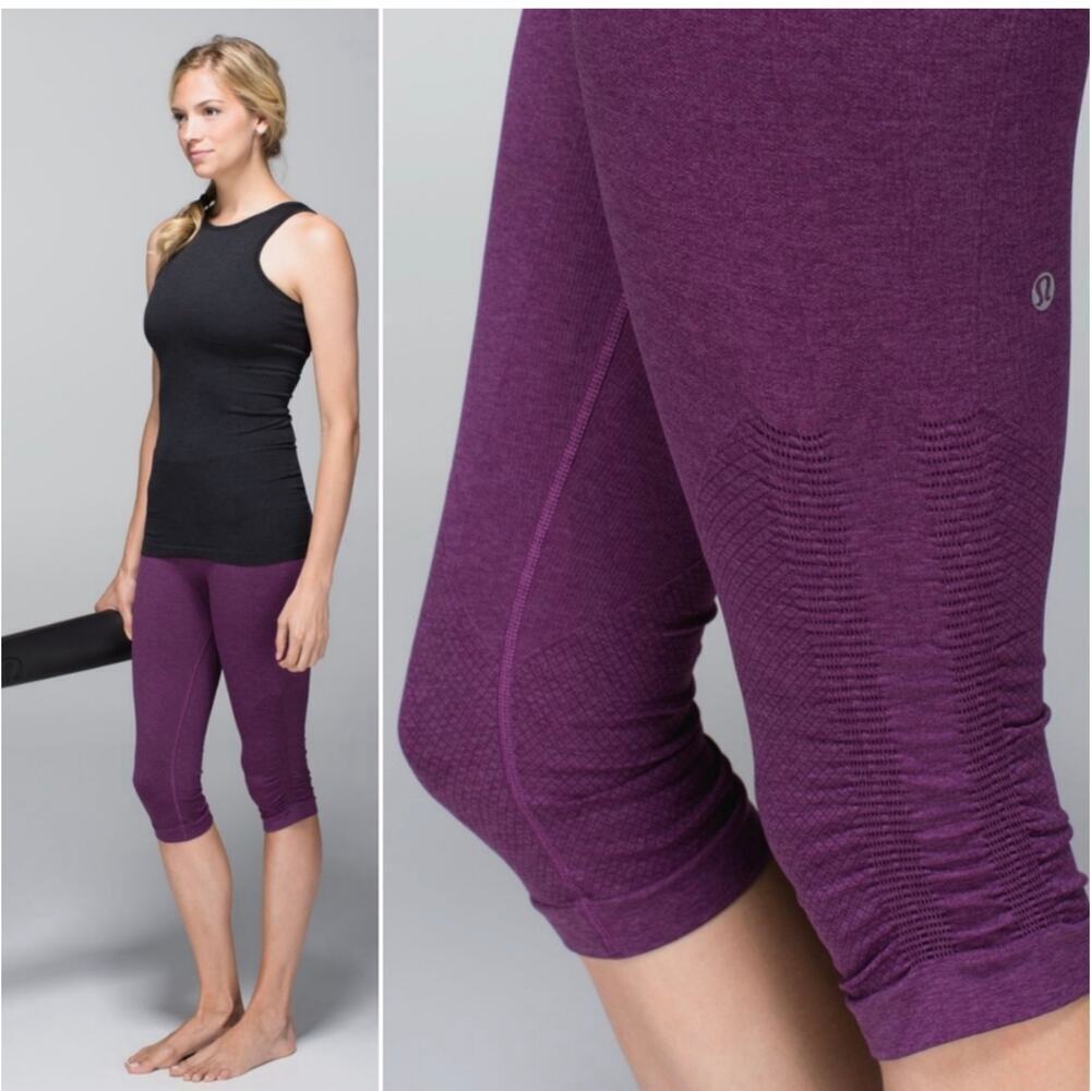 Lululemon In The Flow Crop II Heathered Berry Yum Yum Size 6 Yoga Activewear